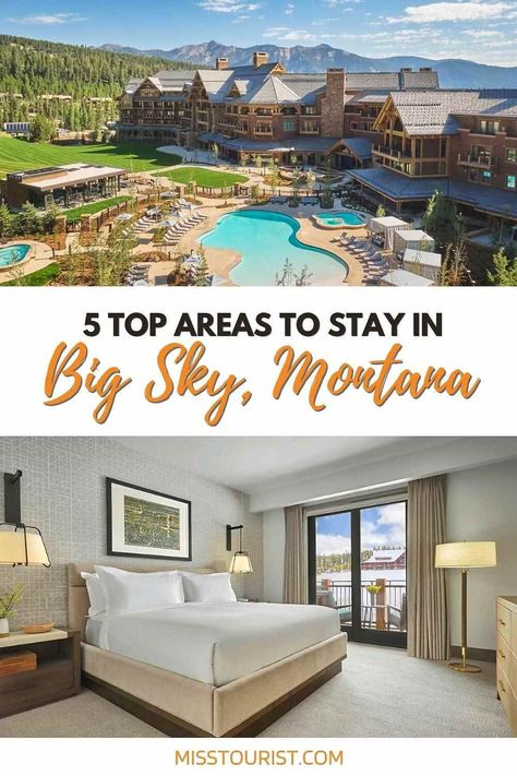 Looking for where to stay in Big Sky, Montana? We've got you covered with our comprehensive area guide! Montage Big Sky, Big Sky Montana Summer, Montana Resorts, Montana Aesthetic, Water Hotel, Montana Lakes, Livingston Montana, Big Sky Resort, Montana Winter