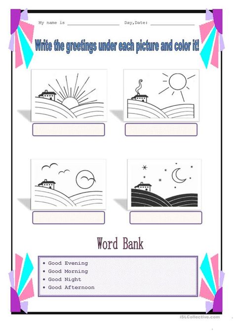 Parts of the day - English ESL Worksheets for distance learning and physical classrooms Time Vocabulary, Preschool English, Three Letter Words, English Teaching Materials, Letter Tracing Worksheets, Time Worksheets, Sight Word Worksheets, Kindergarten Worksheets Printable, Food Activities