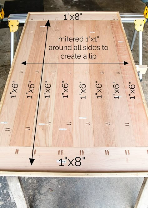 Diy Farmhouse Table Top Cover, Make Your Own Kitchen Table, Diy Wood Table Top Cover, Diy Wood Tabletop Cover, Wood Table Top Cover, How To Build Table Top, Kitchen Table Tops Ideas, Diy Rustic Wood Table, Diy Counsel Table