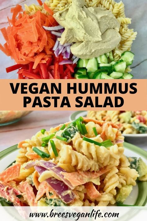 Hummus Salad Recipe, Vegan Protein Pasta Salad, Plant Based Treats, Cold Pasta Salad Vegetarian, Hummus Pasta Recipe, Vegan Pasta Salad Recipes Cold, Summer Plant Based Recipes, Hummus Pasta Salad, Vegan Cold Pasta Salad