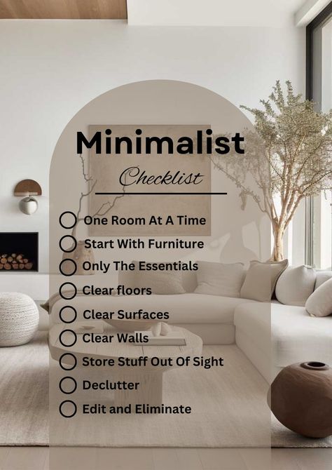 Minimalist: Living Made Easy Streamlined Checklist for Simplicity Printable PDF Guide With Essential Tips for a Clutter-free Life - Etsy Home Basics List, Very Minimalist Home, Minimalist House Organization, Beautiful Minimalist Home, How To Live A Minimalist Life, Minimalist Essentials List, Essentialism Lifestyle, Minimalism List, Minimalist Rules