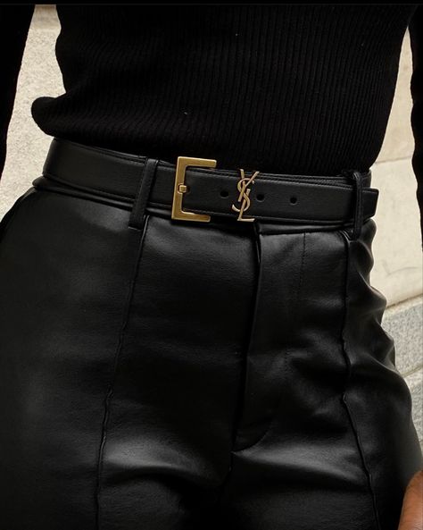 Ysl Outfits Women, Ysl Clothes, Ysl Outfit, Saint Laurent Aesthetic, Ysl Aesthetic, Ysl Belt, Looks Black, Looks Chic, Outfit Goals