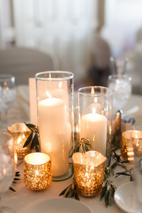 Gold Mercury Glass Votives, Winter Wedding Centerpieces, Fall Wedding Tables, Cheap Wedding Decorations, How To Dress For A Wedding, Mercury Glass Votives, Simple Wedding Centerpieces, Candle Wedding Centerpieces, Wedding Floral Centerpieces