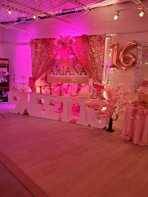 Small Birthday Venue Ideas, Sweet 16 Venue Decorations, Sweet 16 Room Decorations, Sweet 16 Party Ideas Black People, Huge Sweet 16 Party, Epic Sweet 16 Party Ideas, Pink Out Sweet 16, Pink Wonderland Party, Sweet 16 Party Ideas Venues