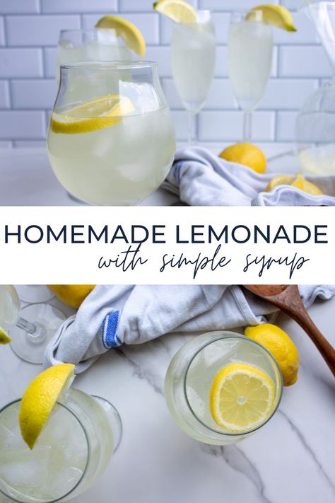 Homemade lemonade with simple syrup is served in a cocktail glass with lemon slices garnishing it. Lemonade With Simple Syrup, Simple Syrup Lemonade Recipe, Homeade Lemonade, Lemonade Simple Syrup, The Best Lemonade, Good Lemonade Recipe, How To Make Lemonade, Homemade Lemonade Recipes, Best Lemonade