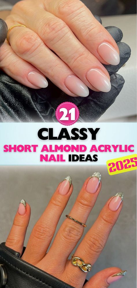 Uncover elegant short almond acrylic nail ideas with our top picks for stylish and polished designs. Perfect for a refined and minimalist aesthetic. Almond Nails Manicure, Cute Simple Nails Almond Shape, Short Almond Nail Shape, Extra Short Almond Acrylic Nails, Neutral Almond Nails Classy Simple, Oval Dip Powder Nails, Outline Almond Nails, Almond French Tip Short, Nail Inspo Simple Almond