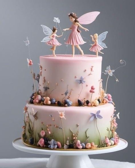 Fairy Theme Birthday Party, Fairy Garden Cake, Tårta Design, Fairy Birthday Cake, Fairy Garden Birthday, 6th Birthday Cakes, Fairy Garden Birthday Party, Garden Birthday Party, Unique Birthday Cakes