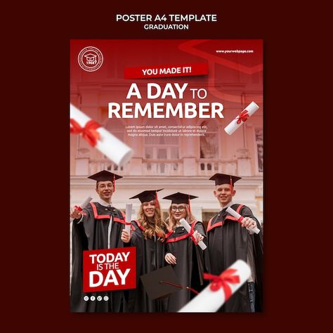 Realistic poster graduation template | Free Psd #Freepik #freepsd #playbill #learning-poster #education #graduation-poster Graduation Poster, Graduation Templates, Graduation Design, Creative Advertising Design, Education Design, A Day To Remember, Graduation Day, Creative Advertising, Poster Template