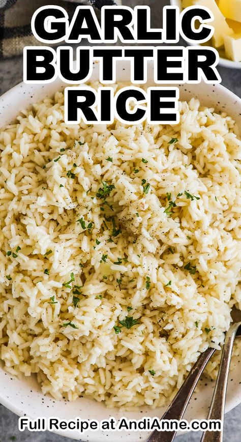 Rice For Pork Chops, Rice Flavor Recipes Side Dishes, Garlic And Butter Rice, Creamy Jasmine Rice, Season White Rice Recipes, Garlic Butter Chicken Sides, Salmon Sides Dishes Rice, Rice Dishes With Fish, Seasoning White Rice