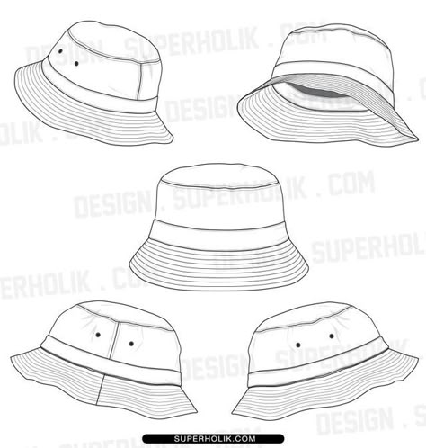 Bucket Hat Template, Bob Chapeau, Hat Template, Bucket Hat Pattern, Flat Drawings, Fashion Design Template, Clothing Sketches, Hat Patterns To Sew, Flat Sketches