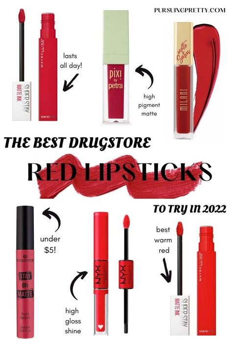 Red Lipstick For Dark Skin, Maybelline Red Lipstick, Drugstore Red Lipstick, Best Drugstore Red Lipstick, Taylor Swift Red Lipstick, Red Lipstick Swatches, Red Lipstick Tips, Matte Red Lipstick, Best Drugstore Lipstick