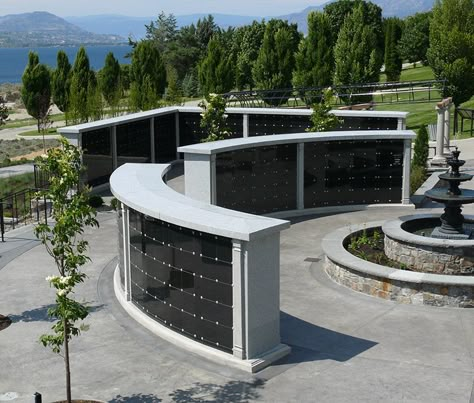 Choosing the shape of the monument is the first thing to consider in the columbarium design process. There is an endless array of shapes and sizes from which to choose like from simple flat markers, to book shapes, heart shapes, to upright monuments to elaborate custom sculptural memorials. An important thing to note when selecting a smaller stone is to keep the artwork clean and simple and for that you have to contact an experienced columbarium manufacturer. Monument Design Ideas, Columbarium Niche Design, Columbarium Design, Cemetery Design, Memorial Architecture, Memorial Design, Granite Memorial, Reading Nook Ideas, Niche Ideas