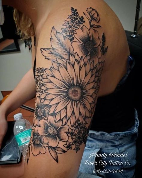 #follow #tattoos #tattooideas #blogging #blogger #blog Front Thigh Tattoos, Sunflower Tattoo Thigh, Side Thigh Tattoos, Shoulder Sleeve Tattoos, Cowgirl Tattoos, Floral Thigh Tattoos, Flower Thigh Tattoos, Hip Thigh Tattoos, Tattoos Infinity