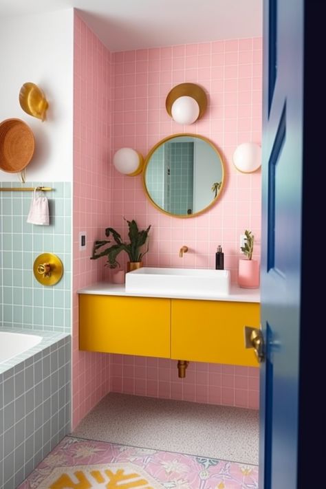 8 Tips for Designing Pastel Bathrooms with Scent of Funky Details – Beautiful Ideas Funky Bathrooms, Small Bathroom Renos, Pastel Bathroom, Funky Bathroom, Colourful Bathroom, Pastel Interior, Bathroom Shelf Decor, Bathroom Decor Colors, Retro Bathrooms