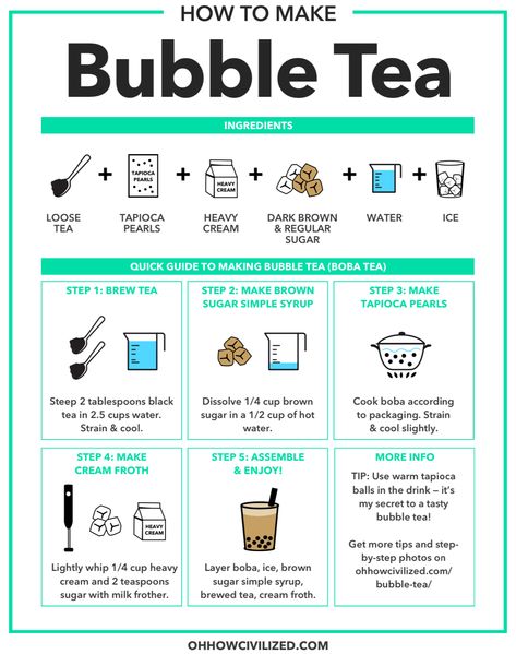 Bobba Drinks Recipes, Jasmine Boba Tea Recipe, Best Boba Drinks To Order, Diy Boba Drinks, Fruity Boba Tea Recipe, Drinks To Put Boba In, Bobba Tea Diy, Homemade Bubble Tea Recipes, Bobo Tea Recipe