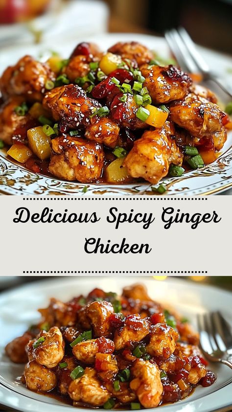 Indulge in the perfect balance of heat and sweetness with this Spicy Ginger Chicken Delight! Tender chicken is marinated in a rich ginger sauce, bursting with bold flavors that pack a punch. Ideal for weeknight dinners, this recipe combines fresh ginger, garlic, and a hint of spice for a satisfying meal. Perfect for those who love spicy chicken dishes, this ginger chicken recipe is a must-try. Get ready for a mouthwatering experience that's simple yet exciting! Supper Ideas Easy Healthy Chicken, Ginger Chicken With Sesame Peanut Sauce, Ginger Chicken Recipes Chinese Food, Kona Chicken Recipe, Sticky Ginger Chicken, Ginger Recipes Dinner, Mandarin Chicken Recipe, Abc Chicken, Simple Chinese Recipes