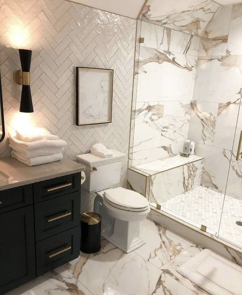 76 Inch Bathroom Vanity, Gold Calcutta Marble Bathroom, Alaria Polished Porcelain Marble Tile, Greece Inspired Home Decor, Calacatta Bathroom Ideas, Tan Marble Bathroom, Calcutta Bathroom, Bathroom Herringbone Tile, Calacatta Gold Bathroom