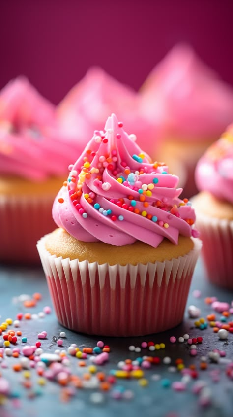 Pink Frosting Cupcakes [45 Minutes] - Chasety Cupcakes Business Ideas, Desserts Pictures, Cupcakes Pictures, Pink Cupcake Designs, Pink Birthday Cupcakes Ideas, Cupcake Asthetic Picture, Pink Muffins, Cupcake Pink, Cute Pink Cupcake Ideas