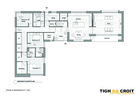 L Shaped Bungalow Plans, Vernacular Farmhouse, Passive Solar House Plans, Solar House Plans, Passive Home, L Shaped House Plans, House Plans South Africa, Passive House Design, L Shaped House