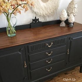 lilyfield life ASCP Graphite black and timber sideboard Painted Buffets And Sideboards, Black Buffet Sideboard, Timber Sideboard, Black Painted Furniture, Antique Buffet, Bedroom Furniture Makeover, Upcycled Furniture Diy, Furniture Flip, Furniture Flips