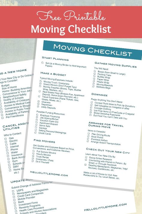 Get organized for your move with this Free Printable Moving Checklist, plus get tons of tips for How to Plan a Big Move! | Hello Little Home Moving To Do List, Moving Checklist Printable, Tips For Moving Out, Moving House Packing, Moving Timeline, Moving House Checklist, Moving Printables, Moving List, Moving Organisation