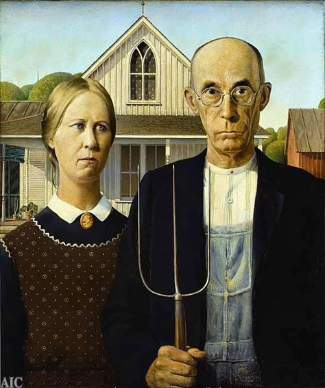 Norman Rockwell paintings Paintings History, American Gothic Painting, American Gothic Parody, Grant Wood American Gothic, Gothic Painting, Famous Art Paintings, Rockwell Paintings, Norman Rockwell Paintings, Famous Portraits