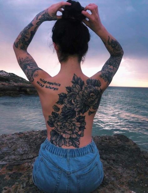 Floral Back Piece Tattoos For Women, Back Tattoo Women Spine Cover Up, Spine Tattoo Coverup, Full Back Flower Tattoo Women, Coverup Back Tattoo Ideas For Women, Lower Back Tree Tattoo, Female Back Piece Tattoo, Full Backpiece Tattoo For Women, Back Peice Ideas Tattoo Women