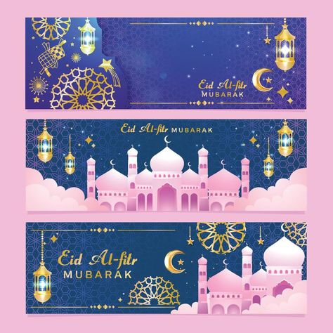 Blue and Pink Eid Mubarak Banner Ied Mubarak Design, Pubmat Layout, Ramadhan Design, Eid Poster, Eid Mubarak Design, Ied Mubarak, Eid Banner, Background Canva, Eid Mubarak Banner