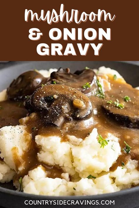 Mushroom Gravy Recipe Easy, Best Mushroom Gravy, Mashed Potatoes Chicken, Easy Mushroom Gravy, Brown Onion Gravy, Gravy Recipe Easy, Onion Gravy Recipe, Beef Gravy Recipe, Gravy For Mashed Potatoes