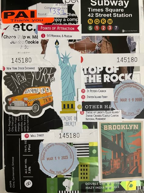 Nyc Scrapbook, Nyc Scrapbook Ideas, New York Travel Journal, Creative Yearbook Covers, Nyc Scrapbook Layouts, New York Scrapbook Ideas, New York Scrapbook, Exchange Year Scrapbook, Magazine Scrapbook