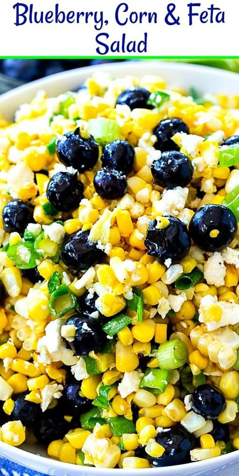 Blueberry Corn Feta Salad, Corn Blueberry Salad Recipe, Blueberry Corn Salad, Corn And Blueberry Salad, Corn Feta Salad, Salad Blueberry, Summer Corn Recipes, Blueberry Salad Recipes, Rice Salads