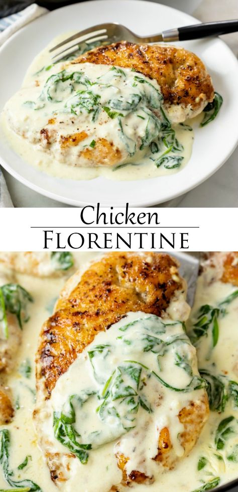 Chicken Florentine Recipe, Florentine Recipe, Creamy Spinach Sauce, Florentines Recipe, Spinach Sauce, Chicken Florentine, Chicken Entrees, Creamy Spinach, Recipe Chicken