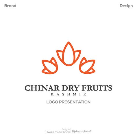 Chinar Dry Fruits logo design. on Behance Dried Fruits Logo, Dried Fruit Logo, Fruits Logo Design, Almond Logo, Fruits Logo, Tin Packaging, Fruit Logo Design, Almond Fruit, Fruit Logo