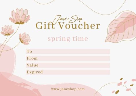 Floral Spring Gift Voucher Gift Voucher Design Templates, Gift Voucher Template, Gift Voucher Design, Voucher Template, Voucher Design, Gift Voucher, Spring Gifts, Gift Vouchers, Free Graphic Design