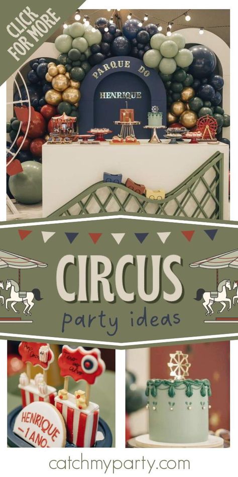 Winter Carnival Birthday Party, Vintage Circus Party Ideas, 3 Ring Circus Birthday Party, Carnival First Birthday, Circus Birthday Party Decorations, Vintage Carnival Theme, Vintage Circus Birthday Party, Carnival Birthday Theme, Vintage Carnival Party