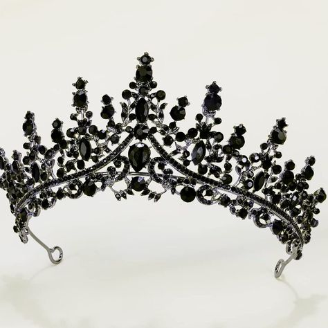 Black Diamond Tiara, Black Tiara Gothic, Black Crystal Crown, Gothic Royalty, Hair Accessories Making, Gothic Headpiece, Tiara Black, Tiara Design, Long Black Gloves