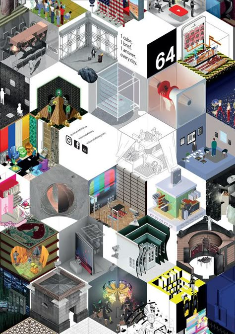 Gallery of This Student-Run Website Is Experimenting With Architecture Through Cubes - 7 Cubes Architecture, Urban Design Architecture, Bd Art, Architecture Panel, Architecture Collage, Interior Design Boards, Isometric Design, Architecture Poster, Cube Design