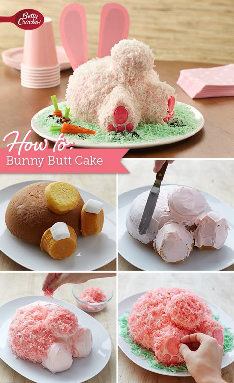 Think this oh-so-cute bunny butt cake is too complicated to make? Think again! The Betty Crocker editors walk you through the whole process step by step, including play-by-play photos! No wonder this is one of our most highly rated Easter recipes. Easter Desserts Cake, Silly Bunny, Easter Bunny Cake, Easter Baking, Easter Goodies, Easter Desserts, Bunny Cake, Peter Cottontail, Easter Food