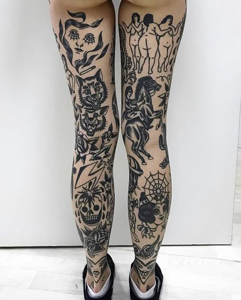 Black And White Traditional Tattoo, Traditional Tattoo Leg Sleeve, Traditional Tattoo Black And White, Black And White Traditional, Back Of Leg Tattoos, Tattoos Leg, Mujeres Tattoo, 16 Tattoo, Traditional Tattoo Old School