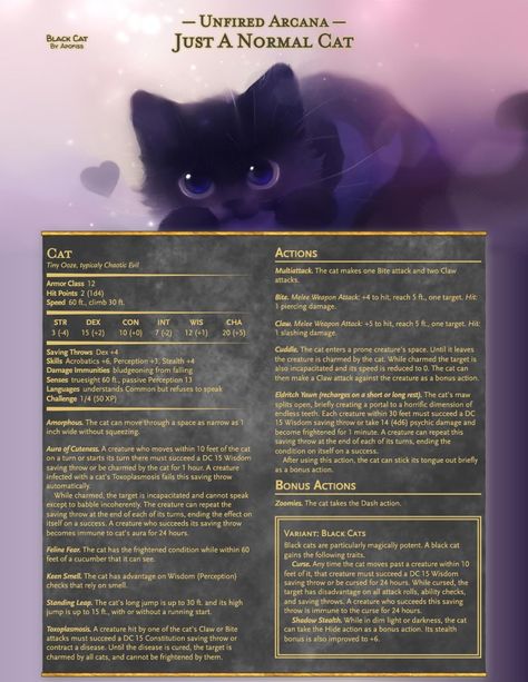 Dnd Pets, Stat Block, Dnd Dm, Dnd Stats, Dnd Character Sheet, Dnd Monster, Dnd Creatures, Dnd Crafts, Dnd Things