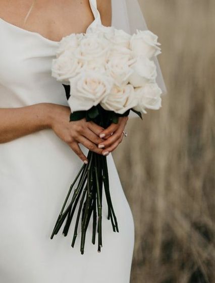 Simple Long Stem Wedding Bouquet, Minimal Wedding Bouquet Simple, Long Stem White Rose Bouquet, Small Bridesmaid Bouquet, Minimalist Wedding Bouquet, Long Stem Bouquet, White Rose Bridal Bouquet, Small Bridal Bouquets, White Rose Wedding Bouquet