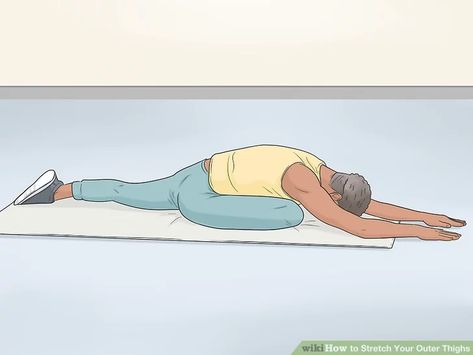 Simple Ways to Stretch Your Outer Thighs: 9 Steps (with Pictures) Thigh Stretches, Warm Up Stretches, Simple Poses, Outer Thigh, Quad Stretch, Chair Pose, Pigeon Pose, Be Flexible, After Running