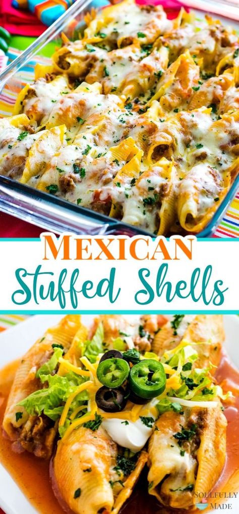 Stuff Pasta Shells, Jumbo Shell Recipes, Stuffed Shells Beef, Italian Stuffed Shells, Mexican Stuffed Shells, Simple Mountain Tattoo, Chicken Stuffed Shells, Ground Beef Taco, Mexican Pasta