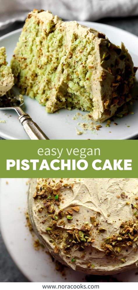 Vegan Pistachio Cake Vegan Pistachio Cake, Pistachio Buttercream, Vegan Pistachio, Vegan Lemon Cake, Pistachio Dessert, Vegan Pastries, Vegan Baking Recipes, Vegetarian Desserts, Pistachio Cream