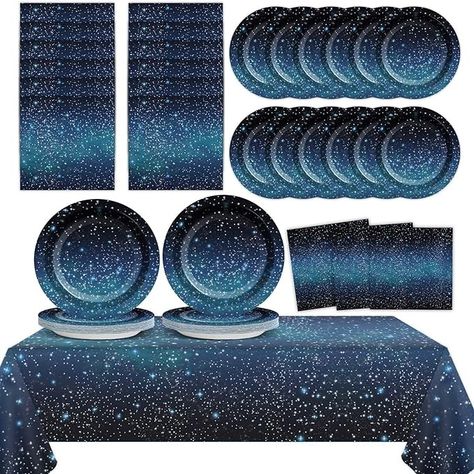 Easy peasy stylish & cleanup friendly. 24 Guests Space Galaxy Party Plates Napkins Tablecloth Supplies Set Starry Night Disposable Tableware Dinnerware Decorations Favors Starry Night Decorations, Starry Night Party, Night Table Decor, Outer Space Baby Shower, Constellation Wedding, Eclipse Party, Space Party Decorations, Galaxy Party, Outer Space Party