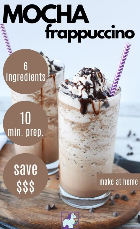 Mocha Frappuccino Recipe, Frappuccino Recipes, Mocha Frappe Recipe, Frozen Coffee Drinks, Homemade Mocha, Coffee Frappuccino, Homemade Frappuccino, Frappe Recipe, Mocha Frappuccino