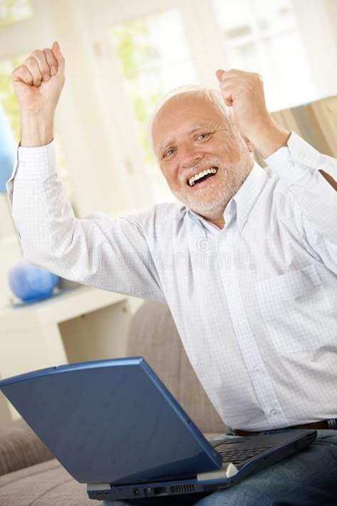 Old man celebrating with laptop. Old man celebrating at home, laughing and raisi , #ad, #laptop, #home, #man, #celebrating, #laughing #ad Hide The Pain Harold, Old Man Meme, Stock Photos Funny, Image Meme, Star Wars Meme, Photos Funny, Steve Harvey, Funny Profile, Funny Profile Pictures