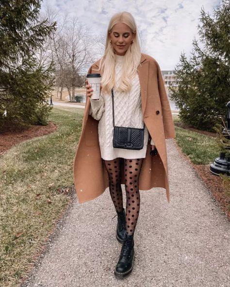 Dresses With Tights And Boots, Day Drinking Outfit, Drinks Outfits, Kathleen Post, Boho Winter Outfits, Tight Dress Outfit, Sweater Dress Outfit, Winter Dress Outfits, Mode Casual