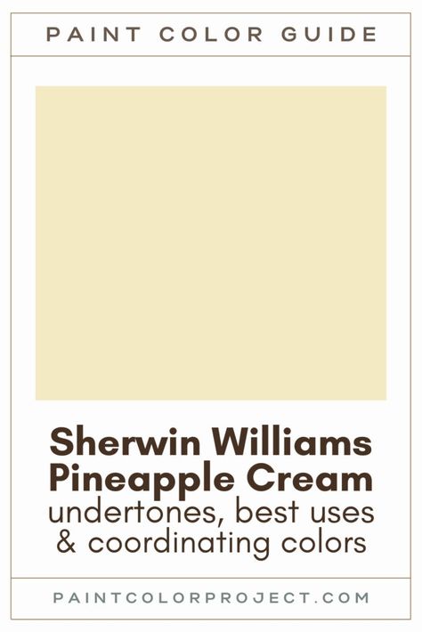 Want to add a touch of sunshine to your home? Let me introduce you to Sherwin Williams Pineapple Cream — this cheerful yellow might just be the perfect pick for your space! Pineapple Cream Sherwin Williams, Paint Color Guide, Yellow Paint Colors, Pineapple Yellow, Yellow Paint, Sherwin Williams Paint Colors, Bedroom Paint Colors, Yellow Walls, Bedroom Paint