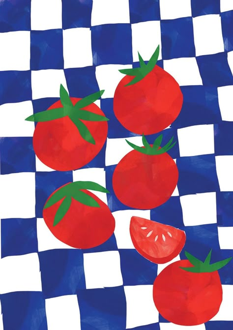 Retro Kitchen Art, Tomato Decor, Kitchen Illustration Art, Tomato Wall, Tomato Art, Tomato Girl Summer, Food Prints, Tomato Girl, Art Stationary